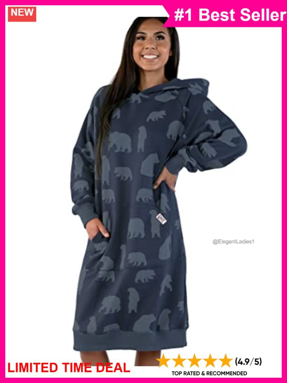Oversized Hoodie Sweater Dress Cotton Blend Hooded Pullover Pockets Women